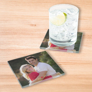 Create Custom Couple Newlywed Photo Glass Coaster