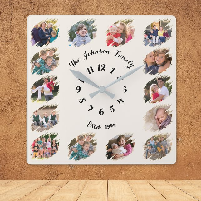 Create Custom Family Photo Collage Light Ivory Square Wall Clock (Create Custom Family Photo Collage Light Ivory Square Wall Clock)
