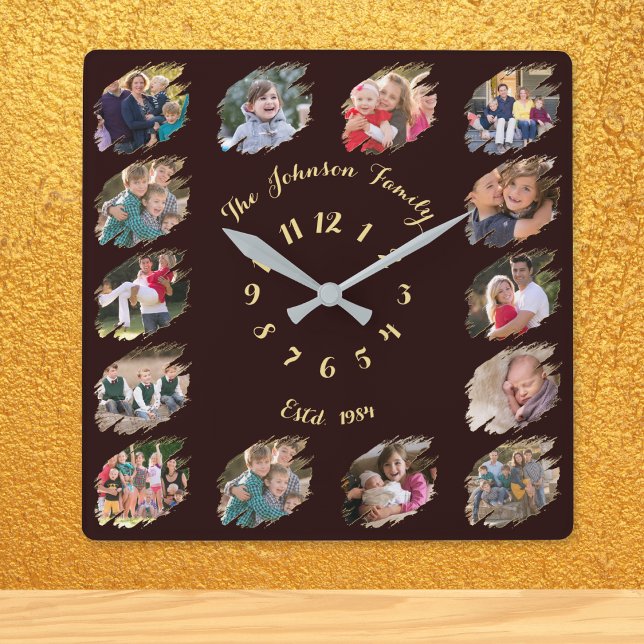 Create Custom Family Photo Collage Personalised Square Wall Clock (Create Custom Family Photo Collage Personalized Square Wall Clock)