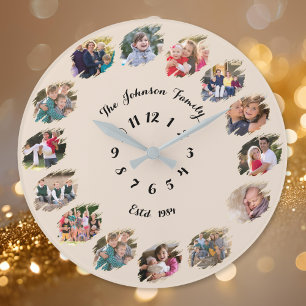 Create Custom Family Photo Collage Rustic Earth Large Clock