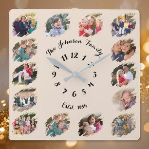 Create Custom Family Photo Collage Rustic Earth Square Wall Clock