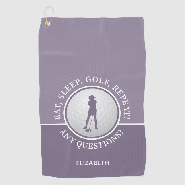 Create Custom Fun Golf Lover Modern Golfer Purple Towel (Front)