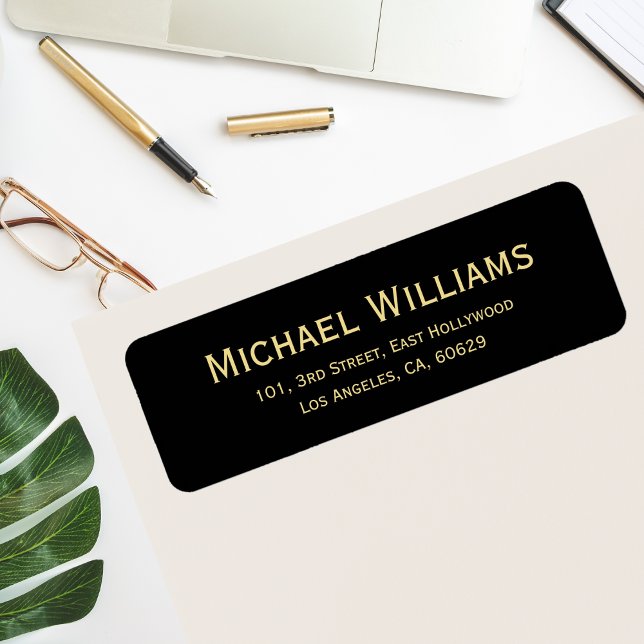 Create Custom Golden Modern Return Address Label (Modern Elegant Black Faux Gold Return Address Label)