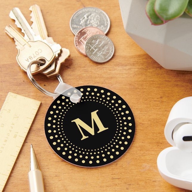Create Custom Modern Elegant Black Gold Monogram Key Ring (Create Custom Modern Elegant Black Gold Monogram Keychain)