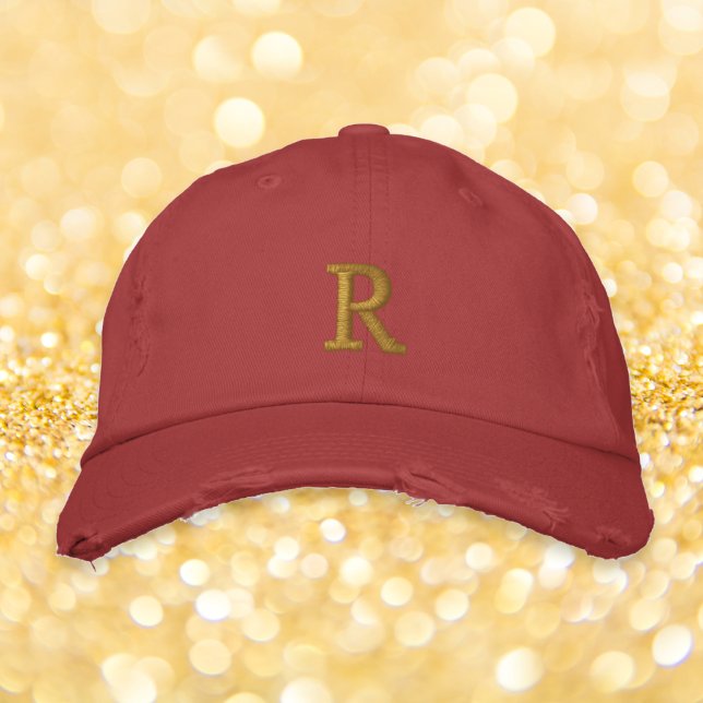 Create Custom Monogram Mens Womens Red Distressed Embroidered Hat (Create Custom Monogram Mens Womens Red Distressed Embroidered Baseball Cap)