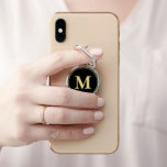 Create Custom Personalised Black Gold Monogrammed Phone Ring Stand<br><div class="desc">Custom, personalised, modern faux gold monogram monogrammed on black background, compact, slim design, removable (leaves no residue), silvertone metal phone ring holder and stand, featuring ring that rotates 360° and flips 180° to adjust for any angle needed for you to hold, hang, or prop your device. Simply type in your...</div>