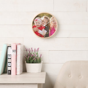 Create Custom Personalised Family Photo Text Wood Clock