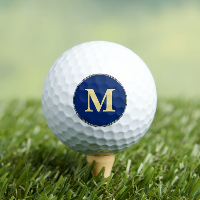 Create Custom Personalised Navy Blue Gold Monogram Golf Balls (Insitu Tee)