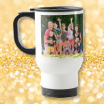 Create Custom Personalised Photo Text White Steel Travel Mug<br><div class="desc">Create your own custom, personalised, spill-proof, stainless steel, beverages travel / commuter photo mug, featuring elegant faux gold typography script, and two photos (one on each side). To personalise, simply add your favourite family / couple / kids / baby / pets / wedding / travel photo to both sides of...</div>