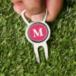 Create Custom Personalised Pink White Monogrammed Divot Tool<br><div class="desc">Custom, personalised, modern white monogram monogrammed on dark pink background, golf bartender divot tool with ball marker and bottle opener, made of a durable metal construction and featuring a magnetic ball marker slot that holds a ball marker securely in place. Simply type in your initials / monogram, to customise. Make...</div>