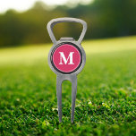 Create Custom Personalised Pink White Monogrammed Divot Tool<br><div class="desc">Custom, personalised, modern white monogram monogrammed on dark pink background, golf bartender divot tool with ball marker and bottle opener, made of a durable metal construction and featuring a magnetic ball marker slot that holds a ball marker securely in place. Simply type in your initials / monogram, to customise. Make...</div>