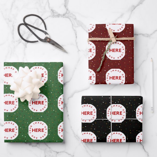 Create Custom Photo | Logo Modern Green Red Black  Wrapping Paper Sheet (Front)