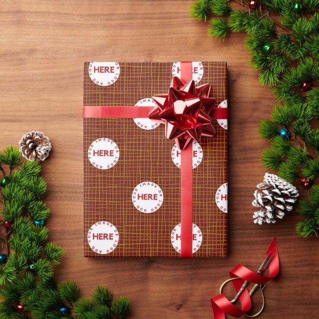 Create Custom Photo | Logo Red Gold Weave Wrapping Paper (Holiday Gift)