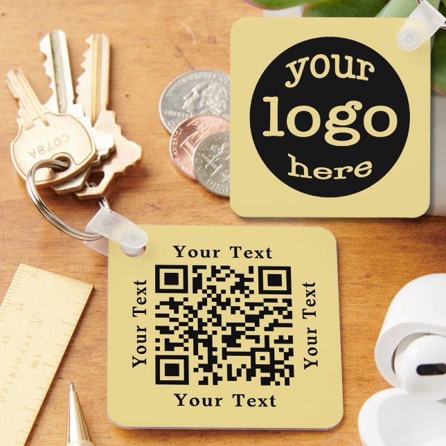 Create Custom QR Code Business Company Logo Gold Key Ring (Create Custom QR Code Business Company Logo Gold Keychain)
