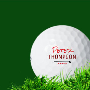 Create Custom Red Name Golf Ball . Elegant Golfer