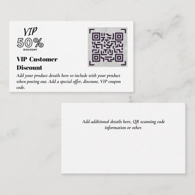 Create Customer VIP Discount Packaging QR Codes Enclosure Card (Front/Back)