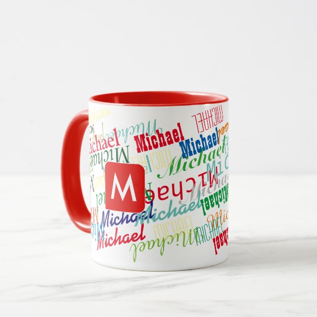 create / design your own name pattern red mug (Front Left)