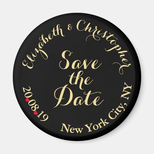 Create Elegant Black Gold Wedding Save the Date Magnet (Front)