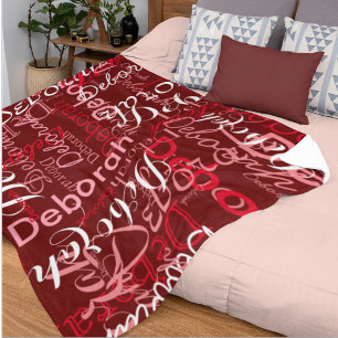 Create Feminine Name Typography Dark Red Fleece Blanket