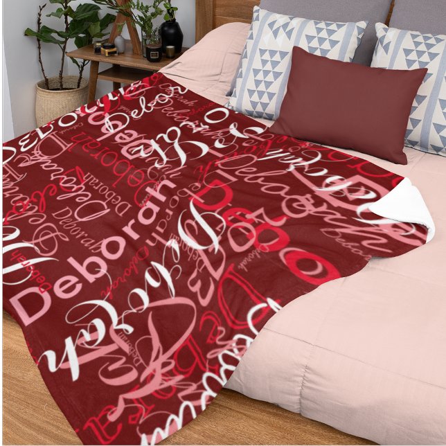 Create Feminine Name Typography Dark Red Fleece Blanket (easy & fun to create)