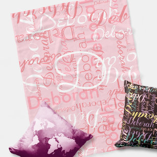 Create feminine name typography pink fleece blanket