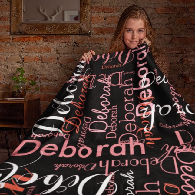 Create feminine name typography pink on black fleece blanket (Creator Uploaded)