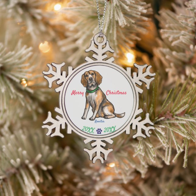 Create Heartfelt Tribute, Custom Pet Memorial  Snowflake Pewter Christmas Ornament (Tree)
