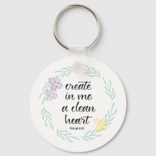 Create in me a clean heart   watercolor wreath key ring