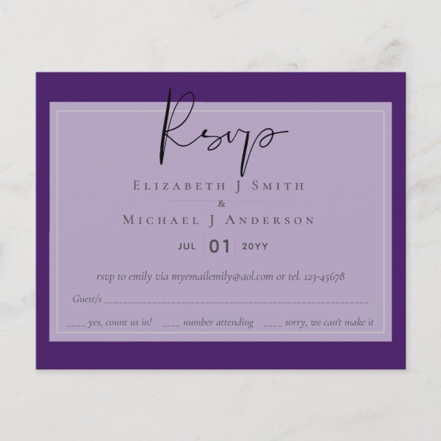 Create Modern Script RSVP - Edit Colours To Suit (Front)