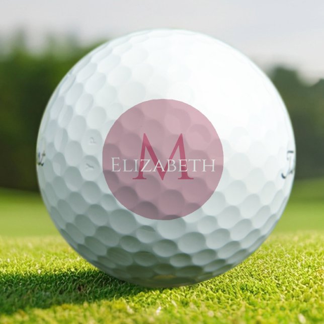 Create Monogram Name Initial Elegant Pink Golf Balls (Creator Uploaded)