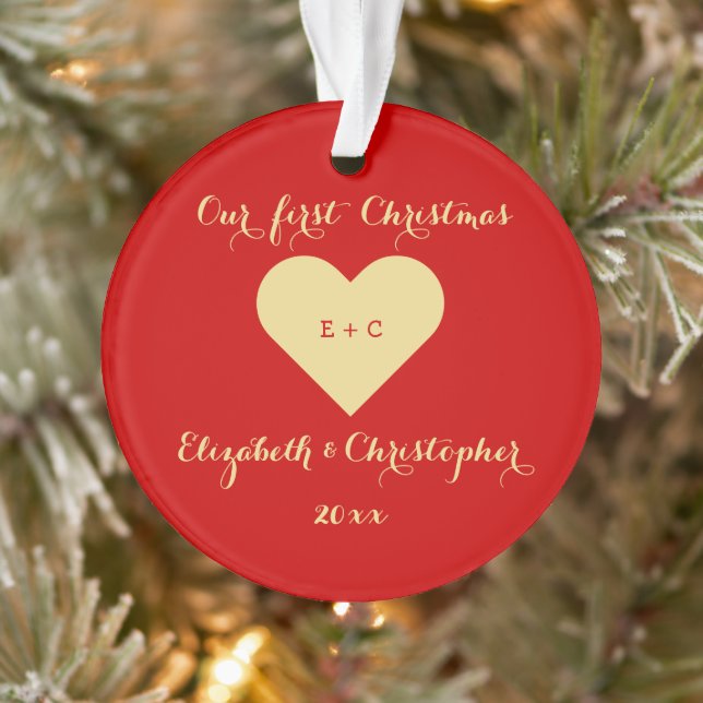 Create Mr Mrs Our First Christmas Heart Monogram Ornament (Tree)