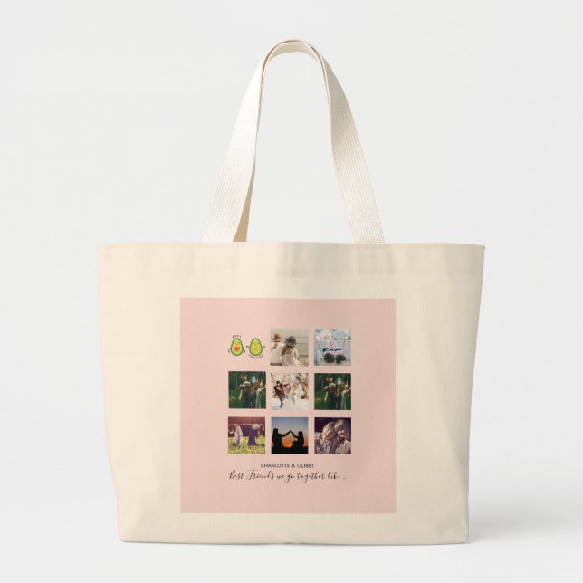 Create Own BFF Photo Collage gifts - Vegan Avocado Large Tote Bag (Front)