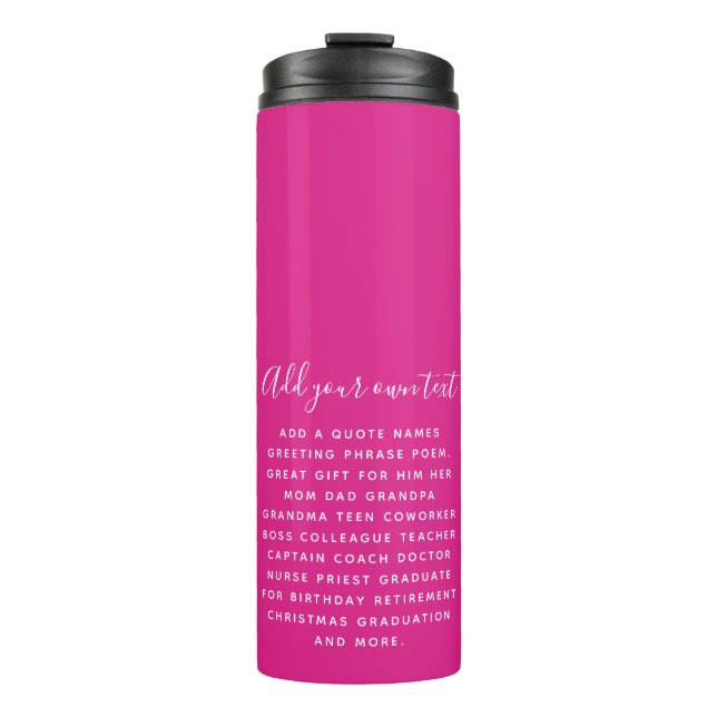 Create Own CERISE PINK Custom Text Personalised Thermal Tumbler (Front)