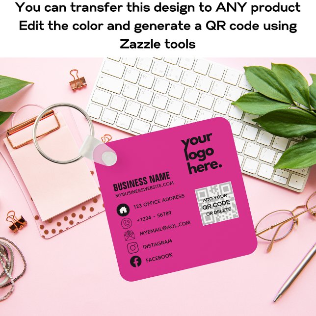 Create Own CERISE PINK QR CODE Business Card Logo  Key Ring (Creator Uploaded)