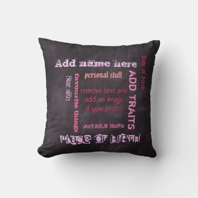 Create own chalkboard word cloud cushion, pink/blk cushion (Front)