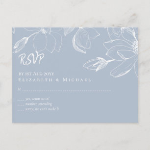 Create Own Dusty Blue White Magnolias RSVP Postcard