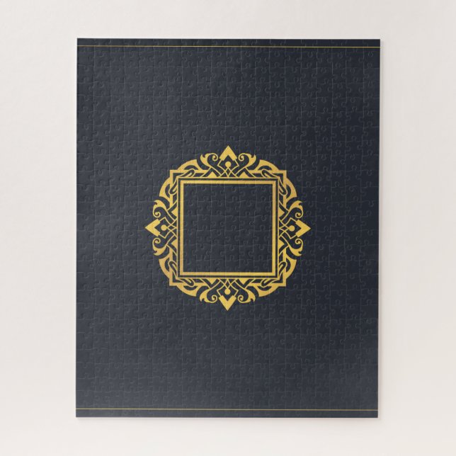 Create Own Monogram Elegant Grey Gold Personalised Jigsaw Puzzle (Vertical)