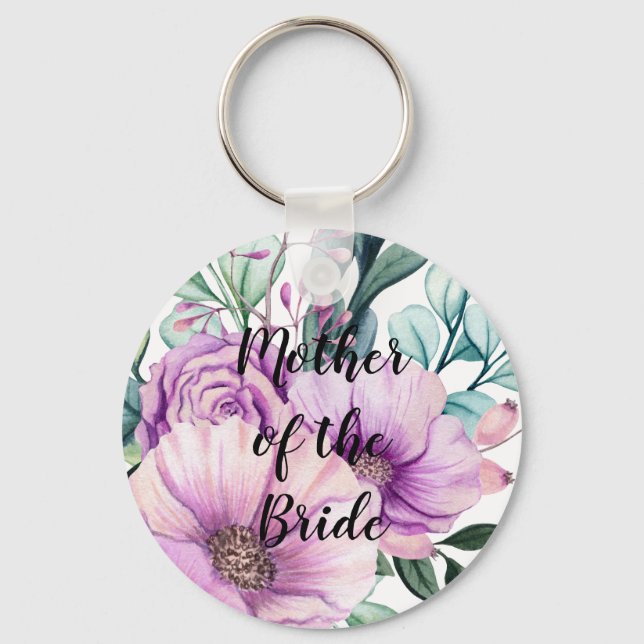 Create Own MOTHER of BRIDE GROOM Gift Named Floral Key Ring (Front)