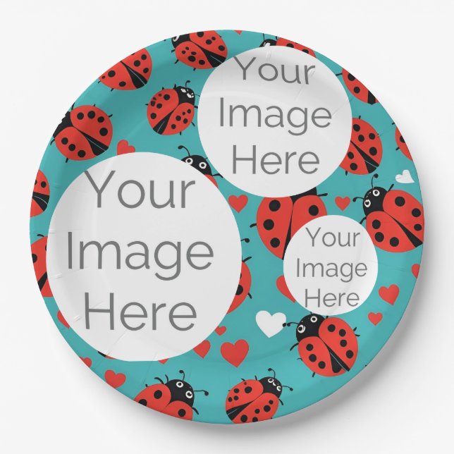 create own paper photo text template ladybug plate (Front)
