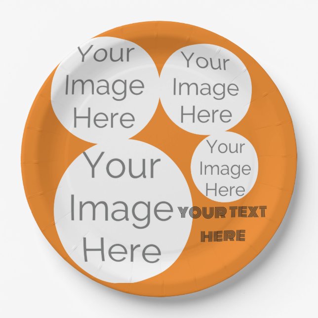 create own paper photo text template orange paper plate (Front)