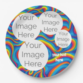 create own paper photo text template rainbow paper plate