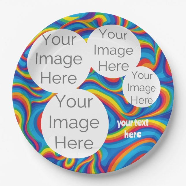 create own paper photo text template rainbow plate (Front)