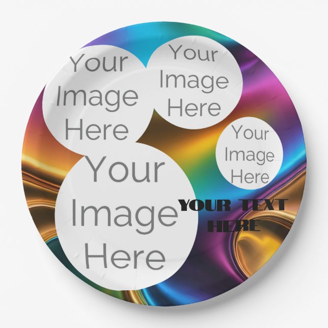 create own paper photo text template rainbow plate (Front)
