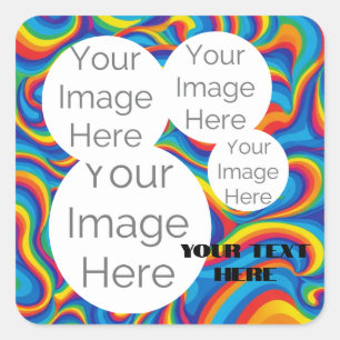create own paper photo text template rainbow square sticker