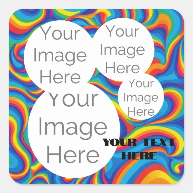 create own paper photo text template rainbow square sticker (Front)