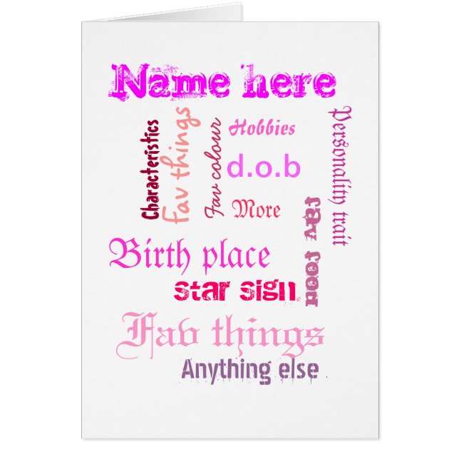 Create own word cloud card with template - PINKS (Front)