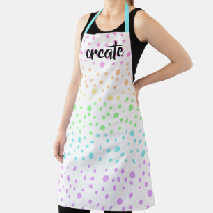 "Create" Pastel Rainbow Polka Dots Apron