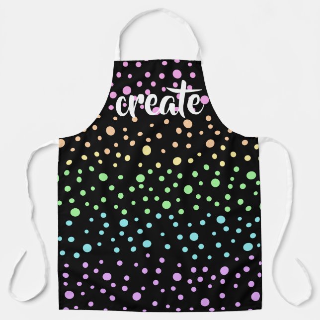 "Create" Pastel Rainbow Polka Dots Apron (Front)