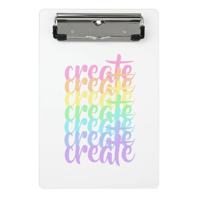 "Create" Pastel Rainbow Words Mini Clipboard (Front)