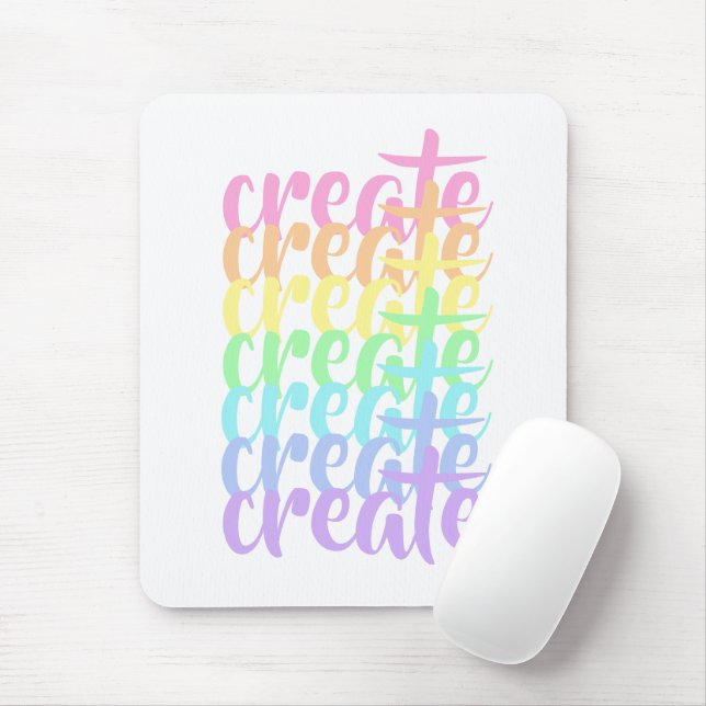 "Create" Pastel Rainbow Words Mouse Pad (With Mouse)